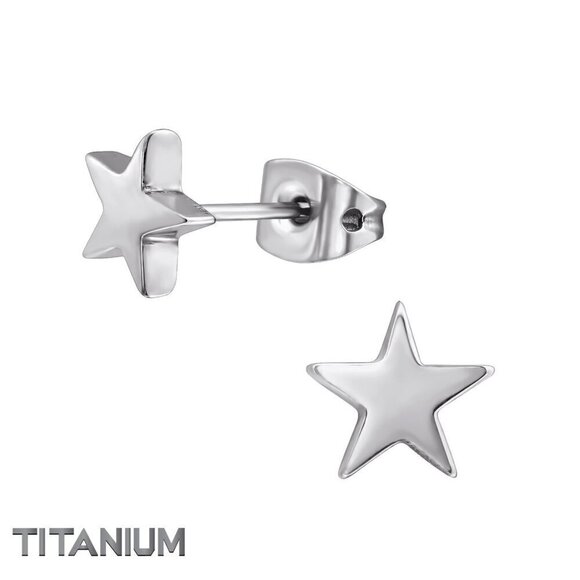 Titanium Star Ear Studs Hypoallergenic 7mm Earrings - Picture 1 of 10